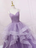 v neck tulle long prom dress, purple tulle formal party dress HZ1024