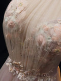 A line tulle lace long prom dress pink tulle long evening dress HZ1024