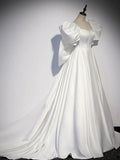 satin long prom dress, white long evening dress HZ1024
