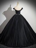 Off Shoulder Black Long Prom Dress, Black Long Evening Dress HZ1024