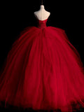 tulle beads long prom dress, burgundy tulle wedding dress HZ1024