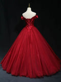 off shoulder beads long prom dress burgundy formal dress HZ1024