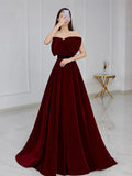 A line burgundy long prom dress, velvet bridesmaid dresses HZ1024