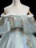 Green A-Line Tulle Lace Long Prom Dress, Lace Evening Dress HZ1024