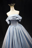 Blue Satin Long Prom Dress, Elegant Off the Shoulder Evening Party Dress HZ1024