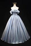 Blue Satin Long Prom Dress, Elegant Off the Shoulder Evening Party Dress HZ1024