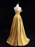 Satin Gold Long Prom Dress, Gold Long Formal Dress HZ1024