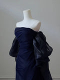 Satin Sheath Long Prom Dress, Dark Blue Long Evening Dress HZ1024