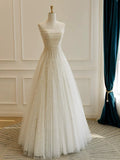 Tulle Lace Sequin Light Champagne Simple Wedding Dresses HZ1024