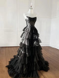 Tulle Applique Black Long Prom Dress, Black Long Formal Dress HZ1024