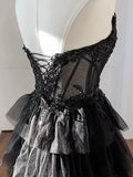 Tulle Applique Black Long Prom Dress, Black Long Formal Dress HZ1024