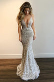 Gorgeous V-Neck Prom Party Gowns Lace Mermaid Evening Gowns HZ1024