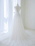 Off Shoulder White Tulle Flower Long Prom Dress, Blue Long Formal Dress HZ1024