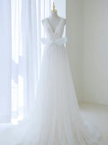 Off Shoulder White Tulle Flower Long Prom Dress, Blue Long Formal Dress HZ1024